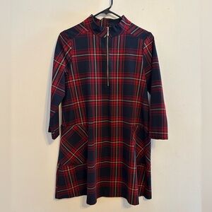 Zara mock turtleneck zip front red plaid dress. With pockets! Small